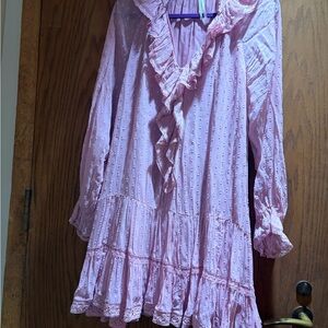 By Anthropologie Long-Sleeve V-Neck Ruffled Mini Tunic Dress - L